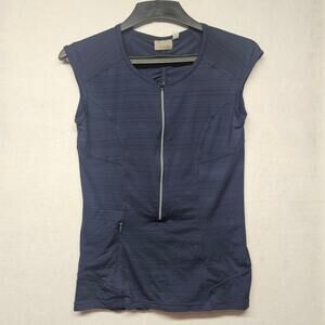 Athleta Pacifica Navy Blue Zip Front Sleeveless Athletic Top